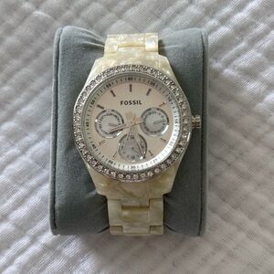 Fossil Pearl White Watch with Crystals